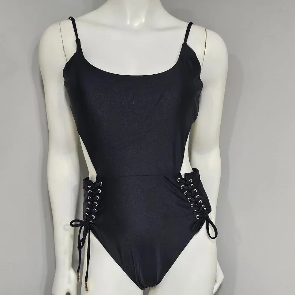 Red Carter Lace-up Cut-Out One-Piece Swimsuit